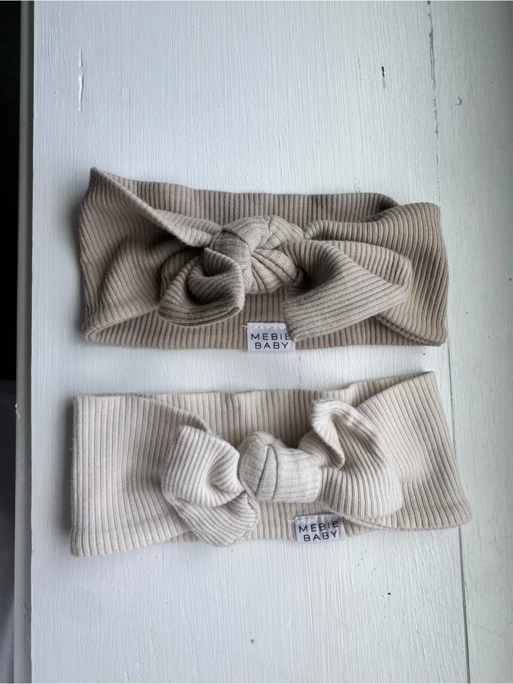 Mebie Baby Ribbed Knot Headband - Beige & Cream